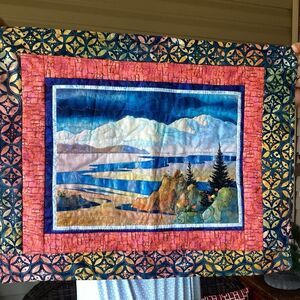 NWT. Hand Crafted Colorful Landscape Quilted Wall Hanging